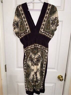 Exist Black and Cream Paisley V-Neck Dress